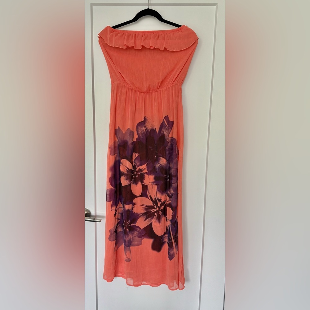 Floral Off-Shoulder Maxi Dress - Orange / Peach